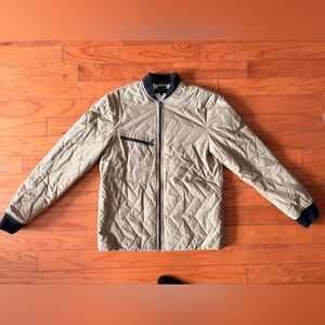 rag & bone Quilted Bomber Jacket in Light Tan with Black Trim